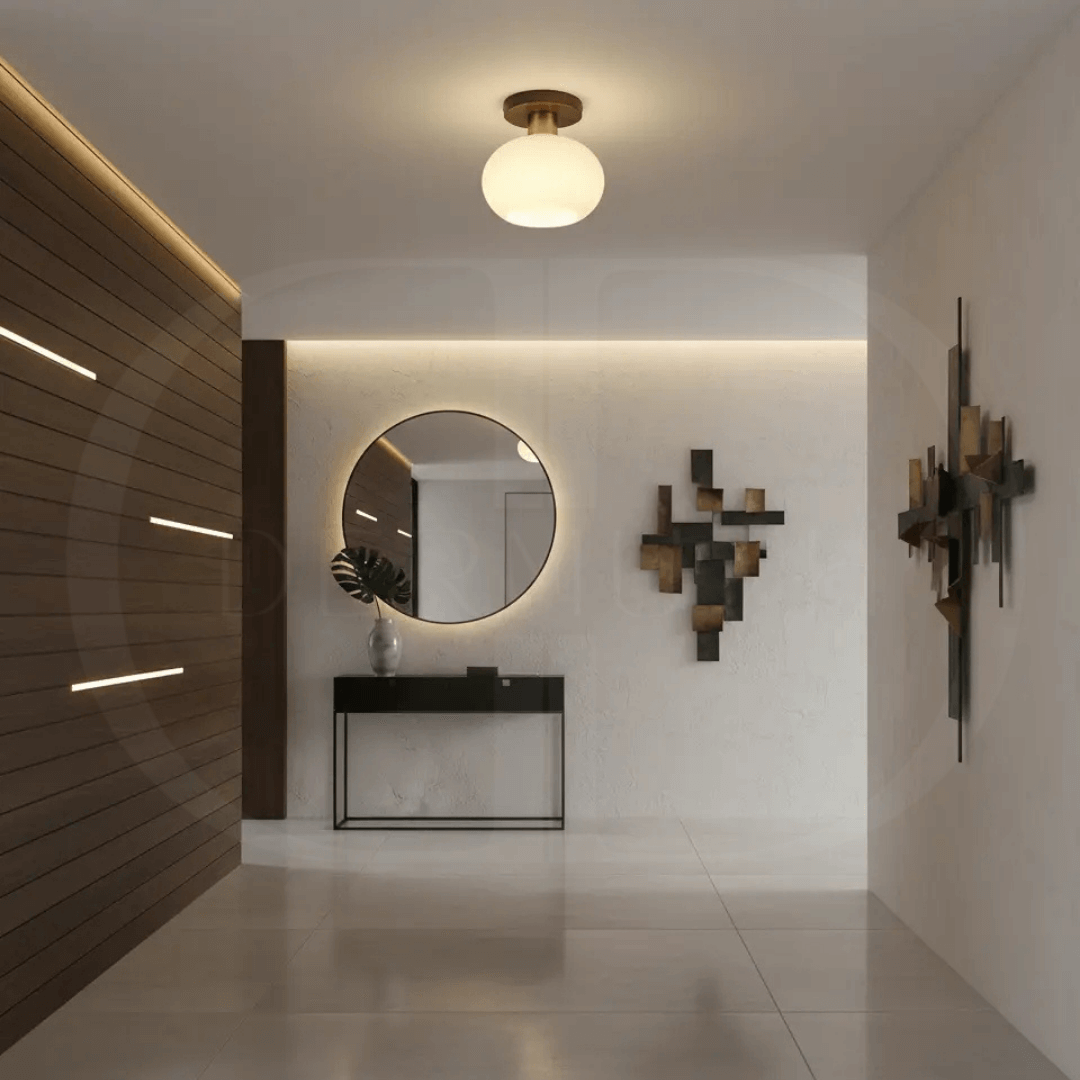 Deckenleuchte Holz & Milchglas