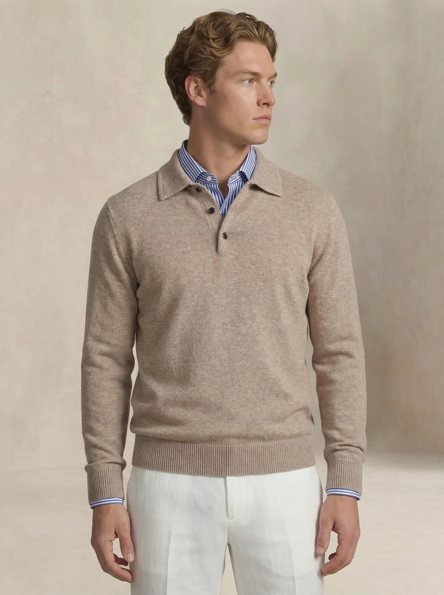 Camisa Polo de Cashmere Bege